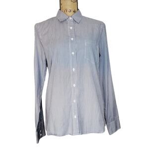 J Crew Boy Gray & White Striped Button Up 100% Cotton Shirt Sz 8 Neutral Preppy